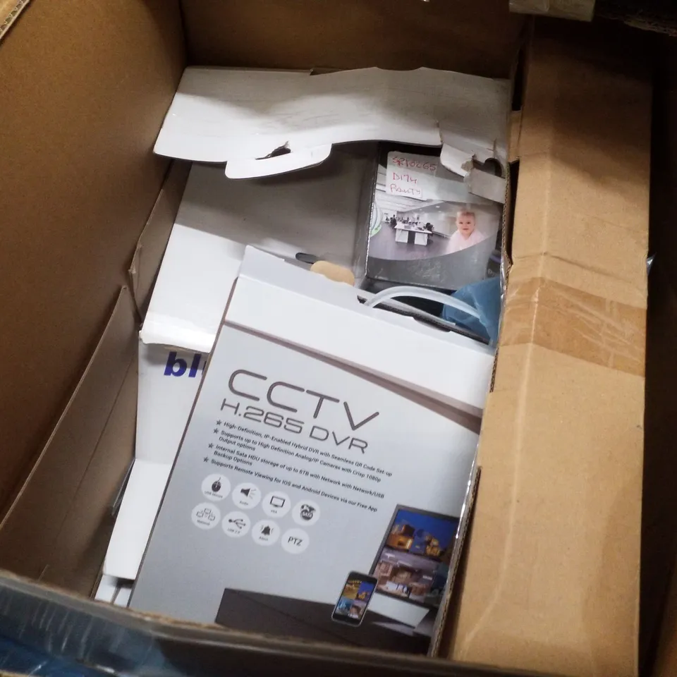 PALLET CONTAINING ASSORTED PRODUCTS INCLUDING NETWORK CABINET, EXTENSION CORDS, CCTV DVR, USB CHARGE CABLE & PC POWER SUPPLY