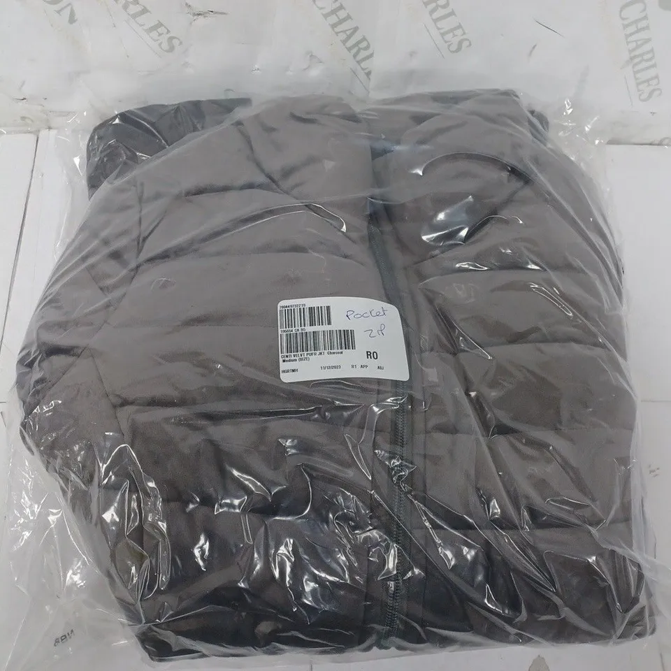 CENTIGRADE VELVET PUFFER JACKET IN CHARCOAL - MEDIUM