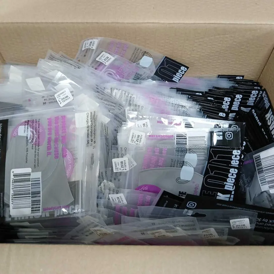 BOX OF APPROXIMATELY 300 REUSABLE FACE MASKS - GREY