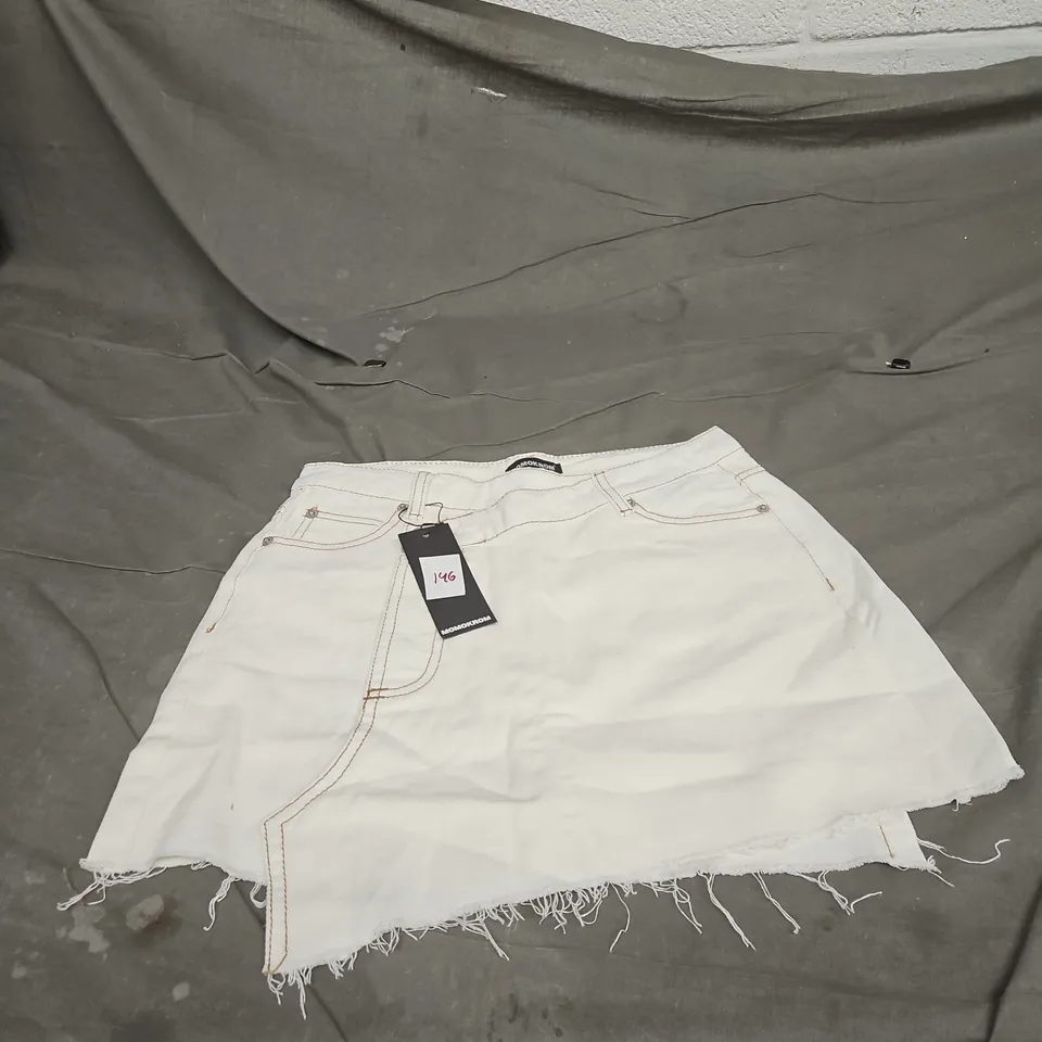 MOMOKROM WHITE DENIM MINI SKIRT – UK 8 (US 4, S)