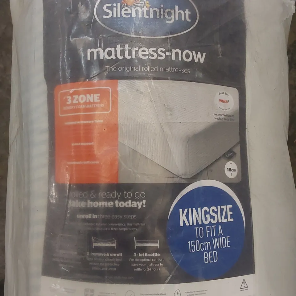 QUALITY BAGGED AND ROLLED SILENTNIGHT 150cm KING SIZE 3-ZONE MEMORY FOAM MATTRESS 