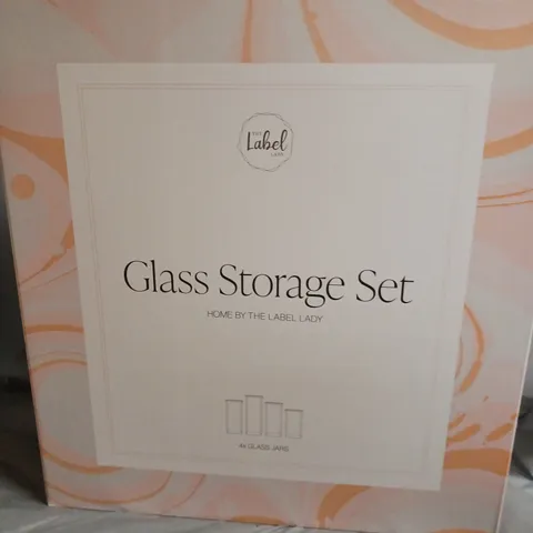 BOXED THE LABEL LADY GLASS STORAGE SET - THE LARGE QUAD BAMBOO 