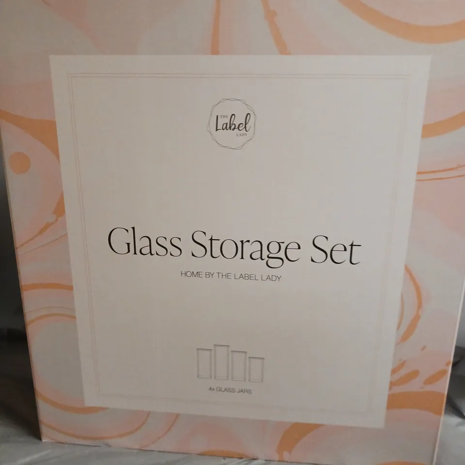 BOXED THE LABEL LADY GLASS STORAGE SET - THE LARGE QUAD BAMBOO 