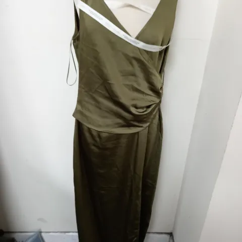 PRETTY LAVISH ESMEE WRAP MAXI BRIDESMAID DRESS IN DARK OLIVE - 14