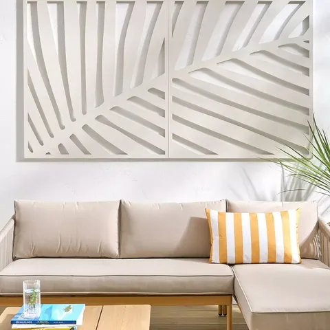 BOXED HORIZONTAL METAL GARDEN SCREEN LEAF WALL MOUNTING - CREAM (1 BOX)