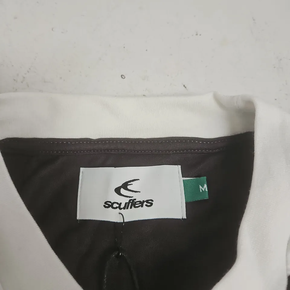 SCUFFERS SPORTS TOP – WHITE & BROWN, SIZE M (MEN'S)