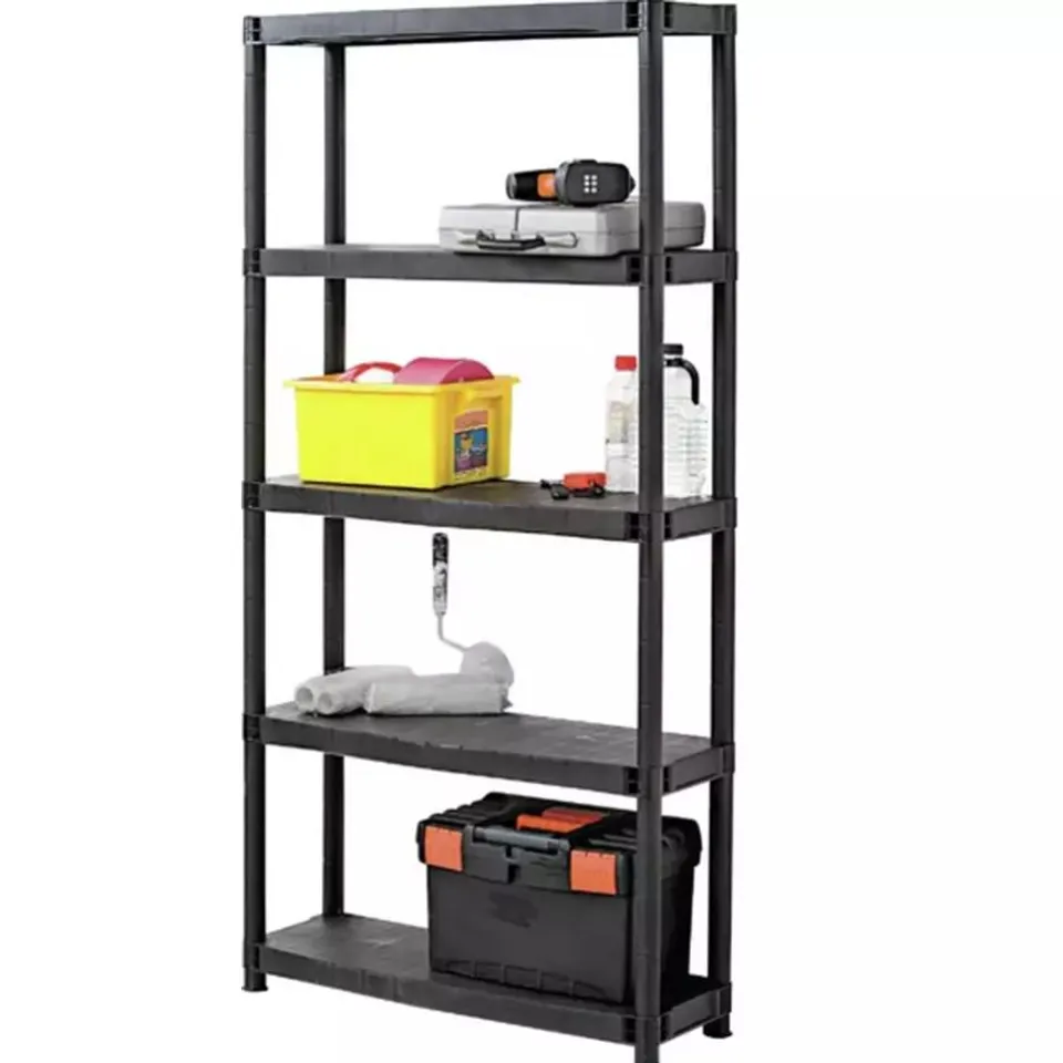 WRAPPED 5 TIER PLASTIC SHELVING UNIT 