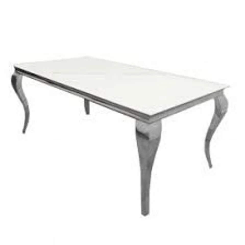 BOXED HOMESDIRECT365 LOUIS CHROME 1.5M DINING TABLE WITH WHITE FAUX MARBLE TOP (3 BOXES)