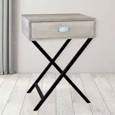 BRAND NEW HOMESDIRECT365 NATURAL WOOD TOP AND BLACK METAL LEGS SIDE TABLE
