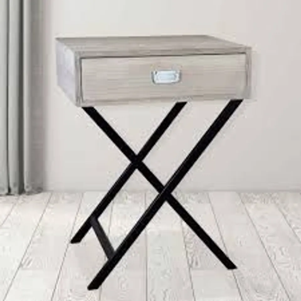 BRAND NEW HOMESDIRECT365 NATURAL WOOD TOP AND BLACK METAL LEGS SIDE TABLE