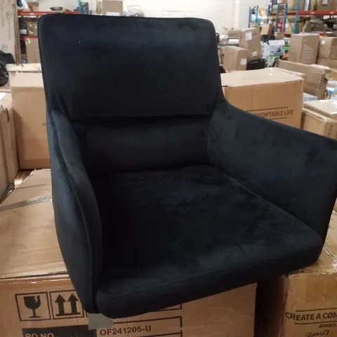 BOXED PAIR OF BLACK VELVET UPHOLSTERED DINING CHAIRS