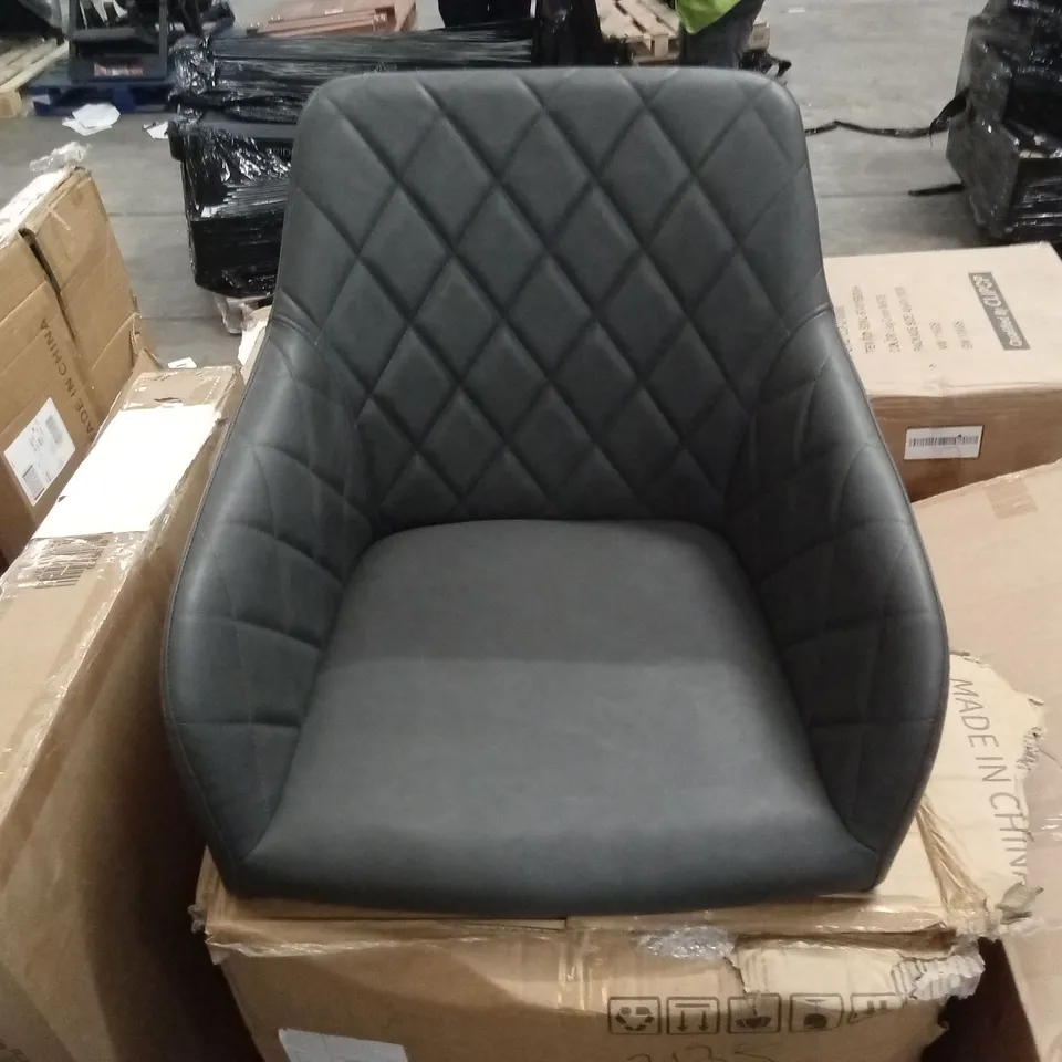 BOXED SET OF 2 GREY FAUX LEATHER DINING CHAIRS