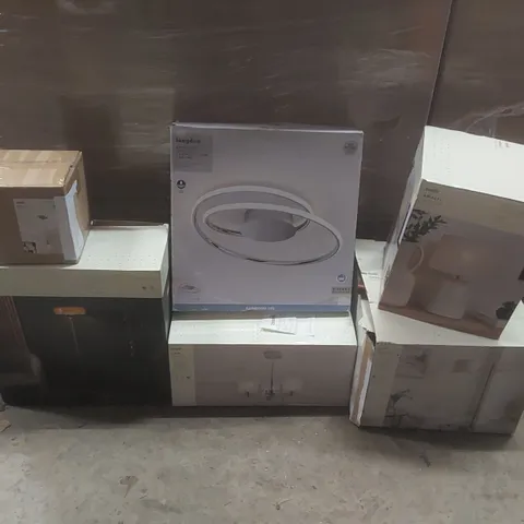 PALLET CONTAINING A VERY LARGE QUANTITY OF ASSORTED DESIGNER LIGHTING PRODUCTS TO INCLUDE: FLOOR LAMPS, CEILING LIGHTS, TABLE LAMP ECT