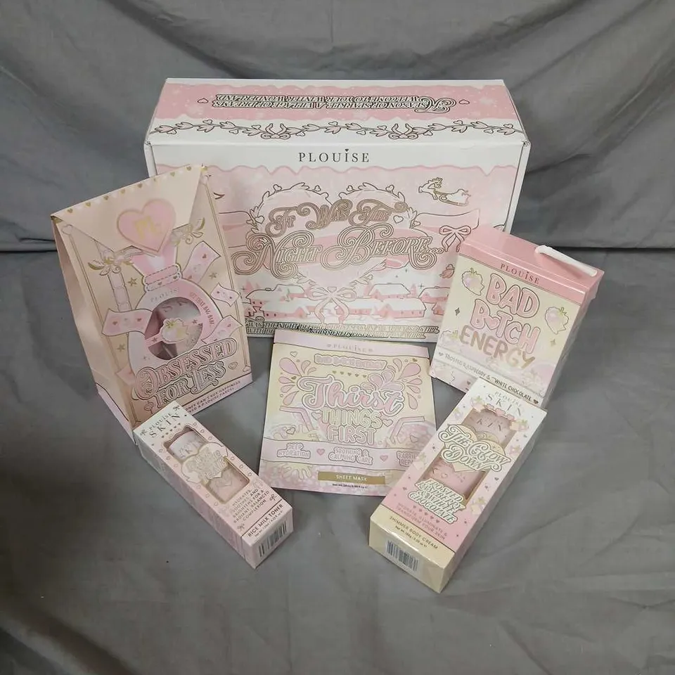 BOXED PLOUISE IT WAS THE NIGHT BEFORE GIFT SET TO INCLUDE; OBSESSED FOR LESS, RAISE THE TONE, THIRST THINGS FIRST, THE GLOW DOWN AND BAD BITCH ENERGY FROSTED RASPBERRY AND WHITE CHOCOLATE