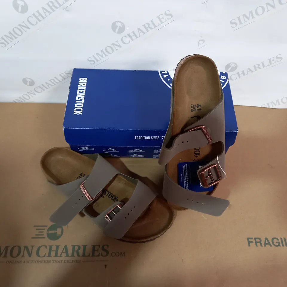 BOXED PAIR OF BIRKENSTOCK GREY SANDALS SIZE 41