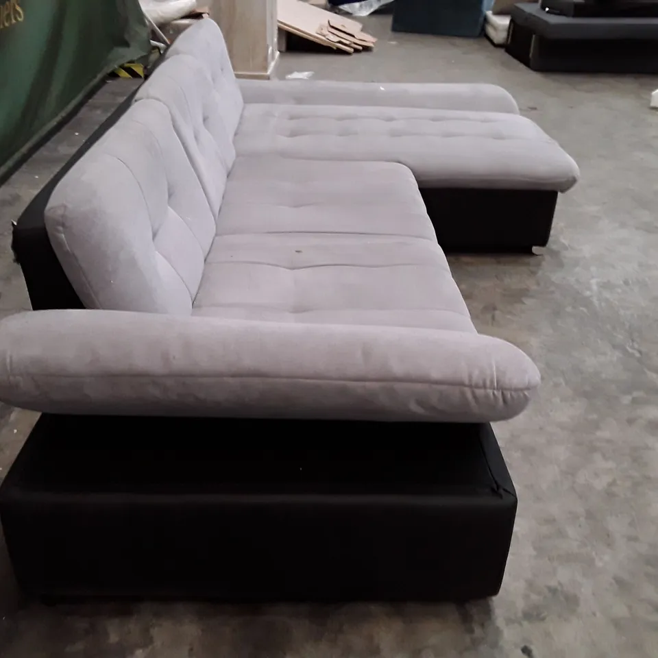 QUALITY DESIGNER DANIYAR CORNER SOFA BED - GREY FABRIC/BLACK LEATHER