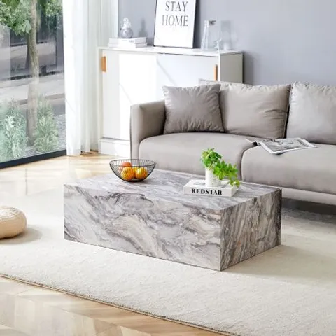 BOXED RECTANGULAR GREY COFFEE TABLE WITH A MARBLE-EFFECT TEXTURE 90×50×30 CM