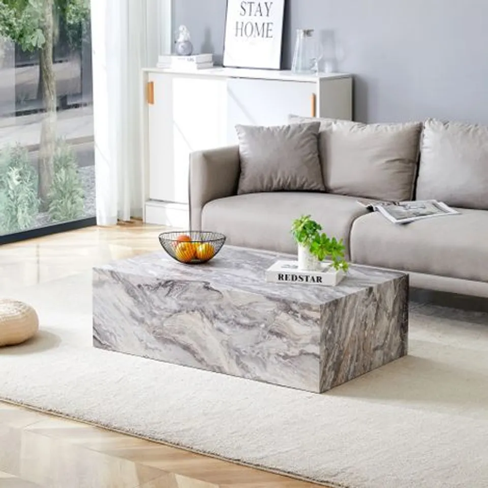 BOXED RECTANGULAR GREY COFFEE TABLE WITH A MARBLE-EFFECT TEXTURE 90×50×30 CM