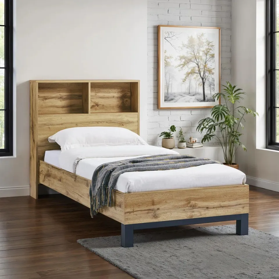 BOXED YONKERS BOOKCASE HEADBOARD BED - SINGLE (3 BOXES)