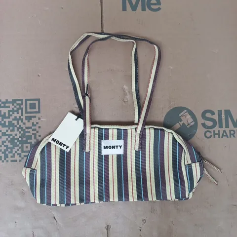 MONTY STRIPED FABRIC HANDBAG WITH TWIN HANDLES IN MARZIPAN/COLA