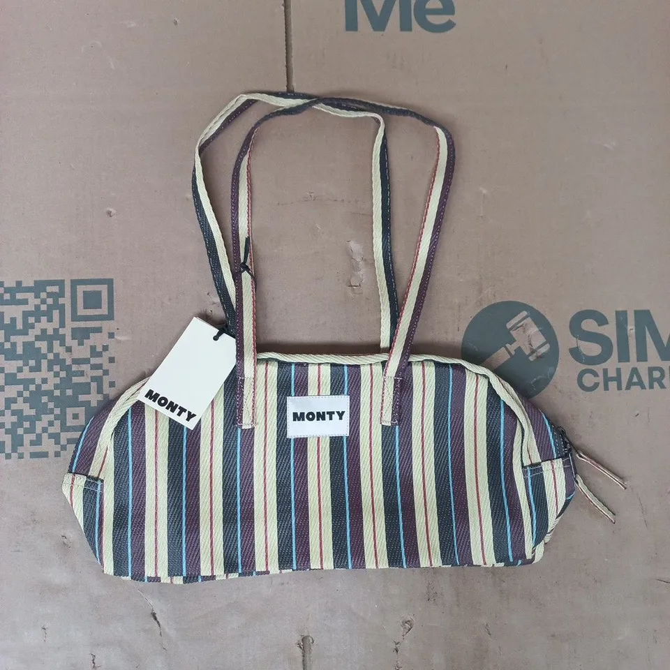 MONTY STRIPED FABRIC HANDBAG WITH TWIN HANDLES IN MARZIPAN/COLA