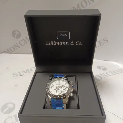 MENS ZIHLMANN & CO Z400 WATCH β CHRONOGRAPH MOVEMENT β STAINLESS STEEL STRAP β WHITE DIAL β 3ATM WATER RESISTANT