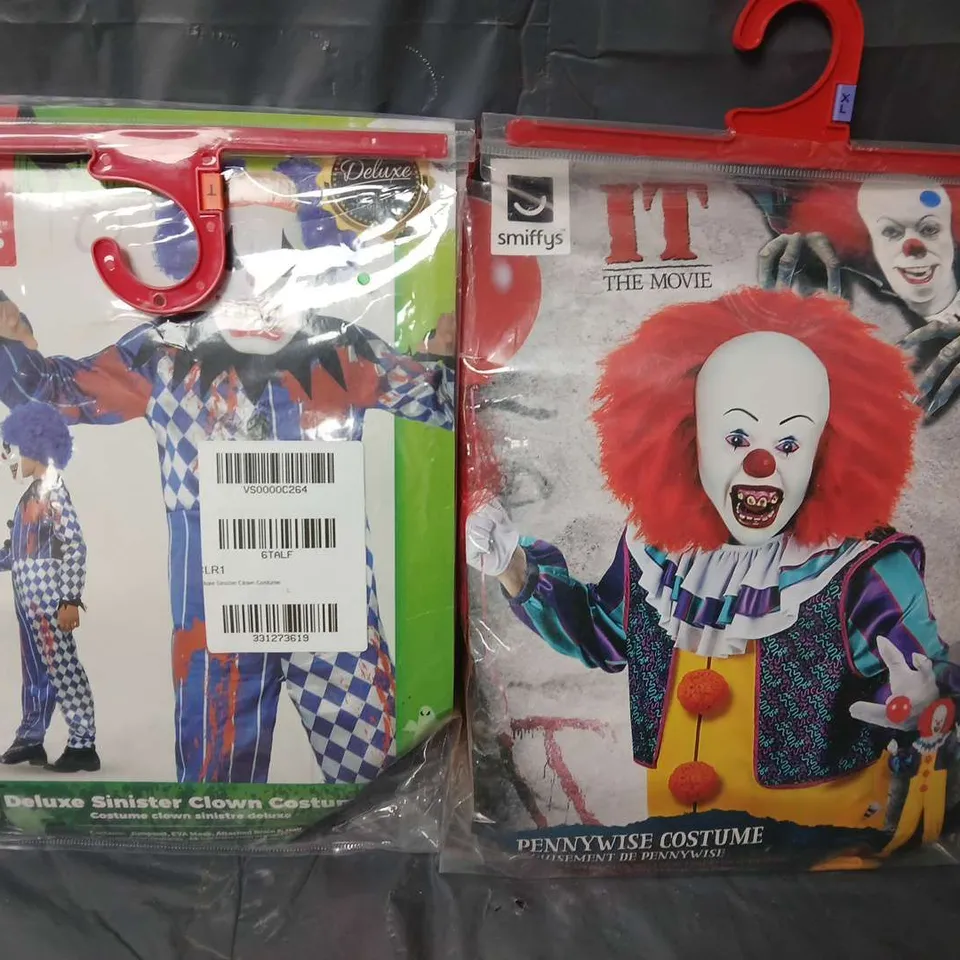 LOT OF 10 CLOWN THEMED HALLOWEEN COSTUMES - 2 DESIGNS VARIOUS SIZES