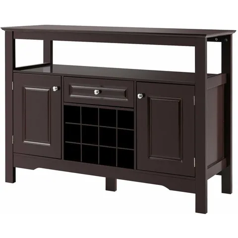 BOXED COSTWAY 2 DOOR SINGLE DRAWER BROWN SIDEBOARD WITH 12 WINE RACK