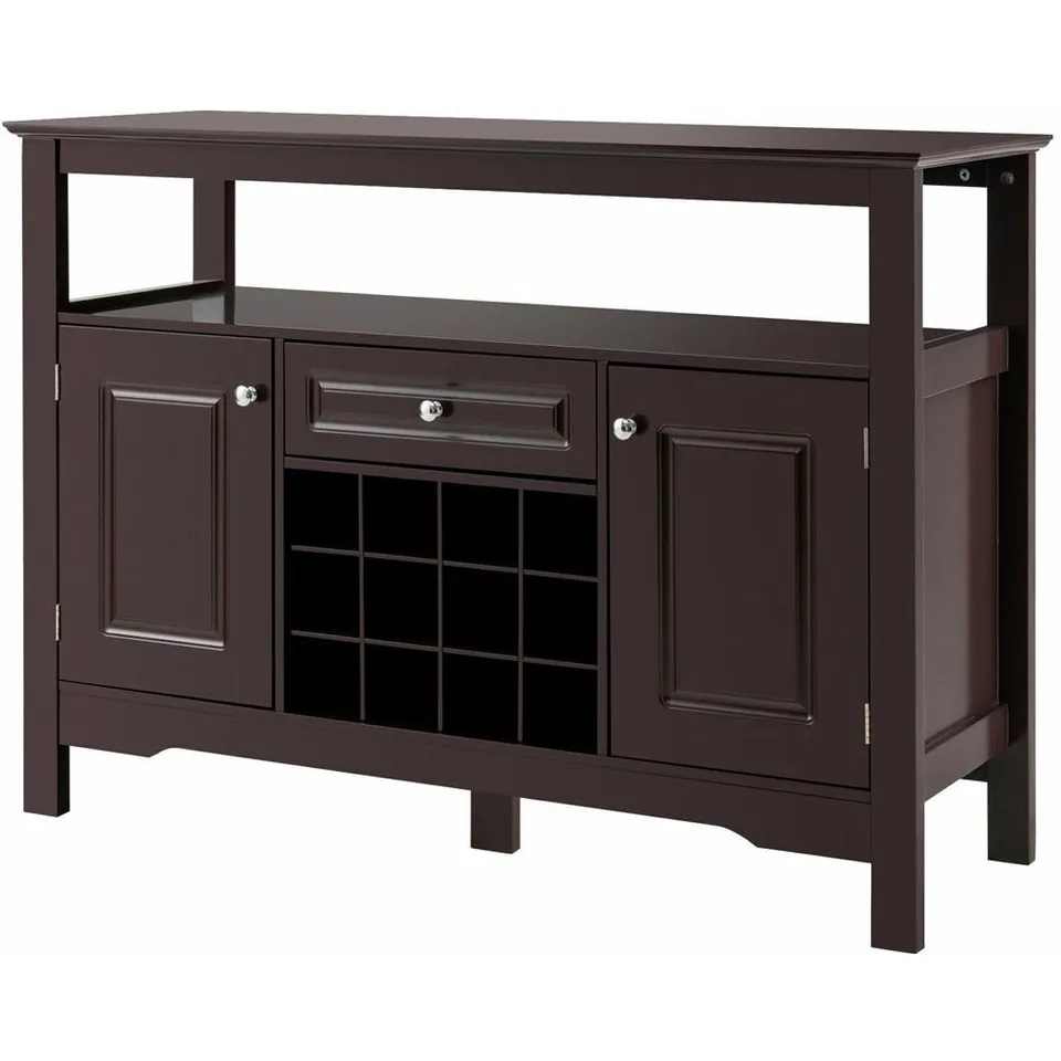 BOXED COSTWAY 2 DOOR SINGLE DRAWER BROWN SIDEBOARD WITH 12 WINE RACK