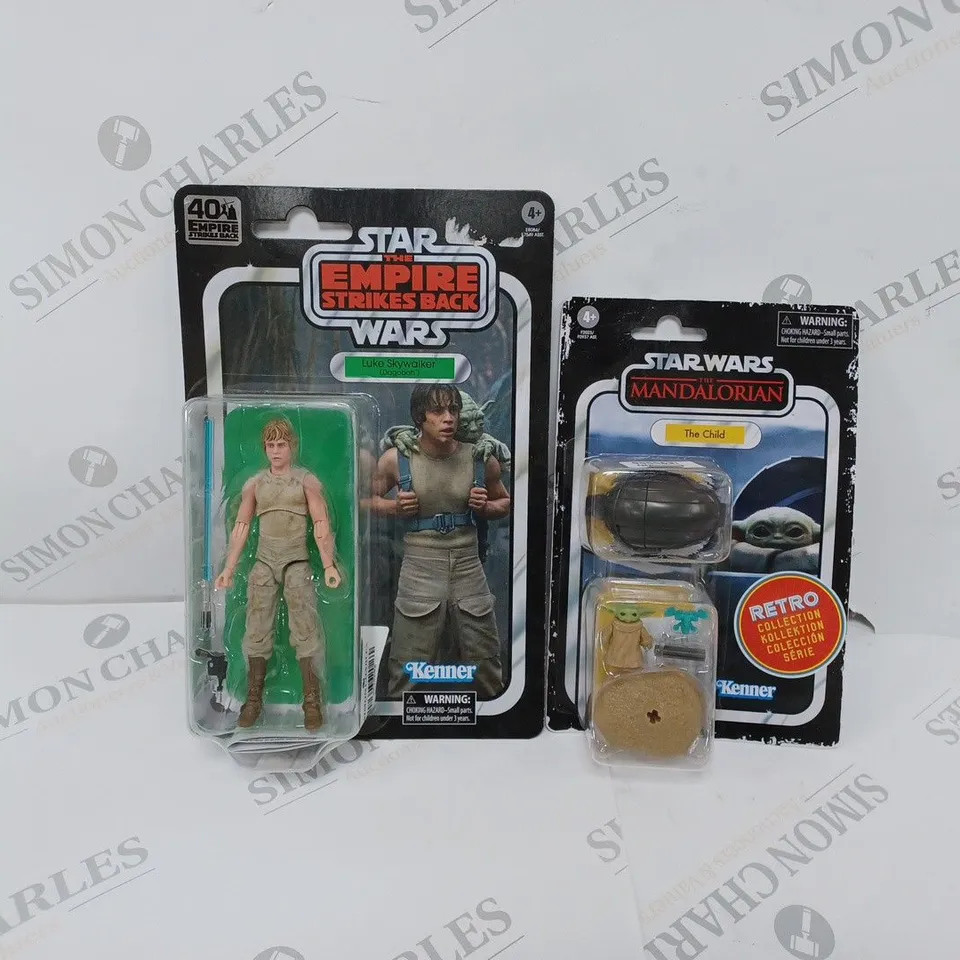 2 X BOXED STAR WARS ACTION FIGURES TO INCLUDE  THE EMPIRE STRIKES BACK LUKE SKYWALKER DAGOBAH AND THE MANDALORIAN THE CHILD
