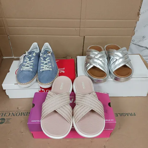 APPROXIMATELY 10 PAIRS OF LADIES SHOES ASSORTED COLOURS, SIZES AND STYLES