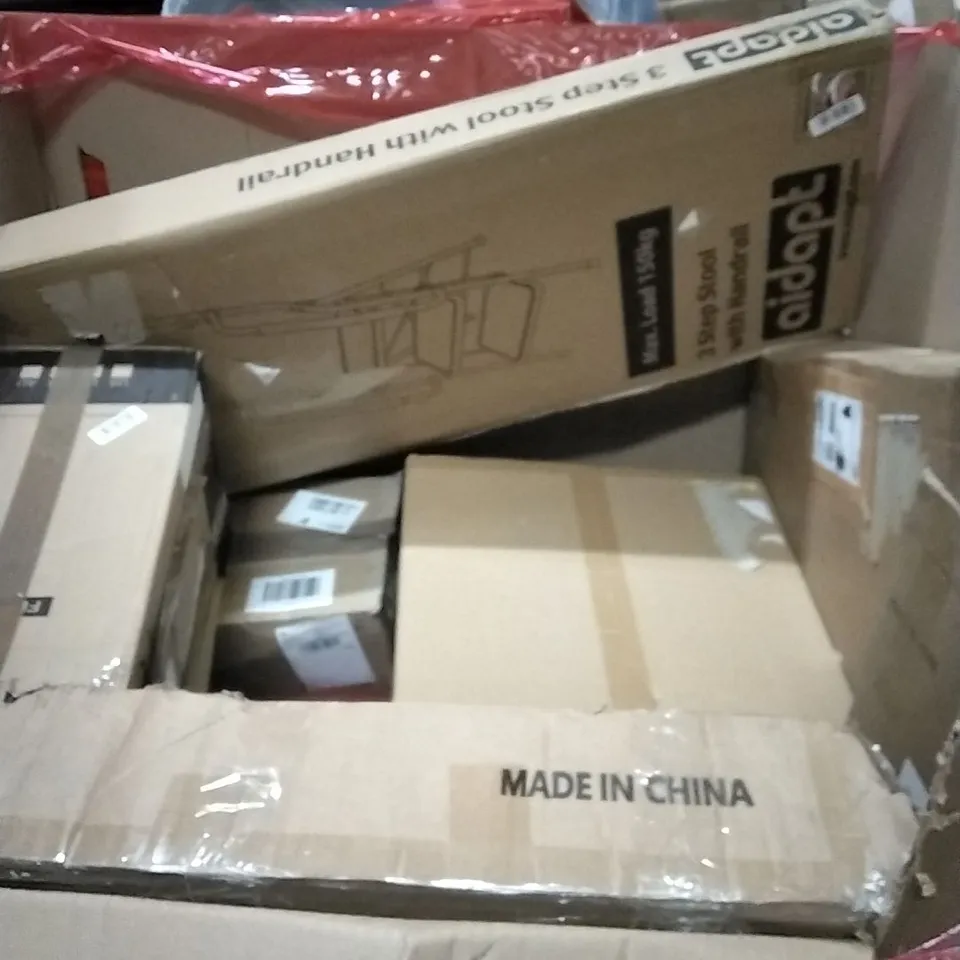 PALLET OF HOUSEHOLD ITEMS TO INCLUDE DRESSER,ELECTRONIC KEYBOARD, SPINNING CHAIR, COOLING FAN ASSEMBLY AND OTHER ASSORTED ITEMS...