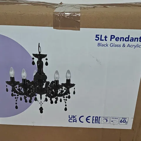 BOXED 5-LIGHT PENDANT LIGHT IN BLACK GLASS AND ACRYLIC 