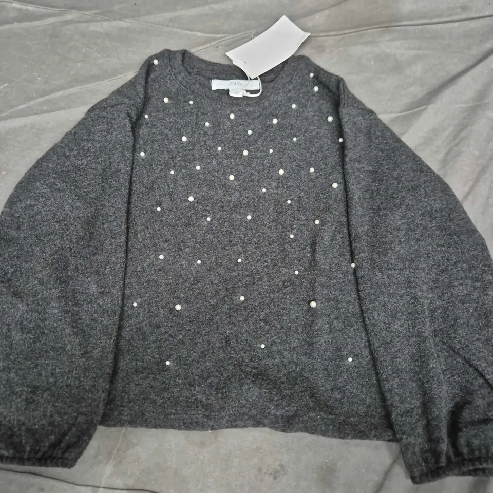 ZARA KIDS GREY KNIT CARDIGAN & PINK CORDUROY PINAFORE DRESS SET, 6-7 YEARS 