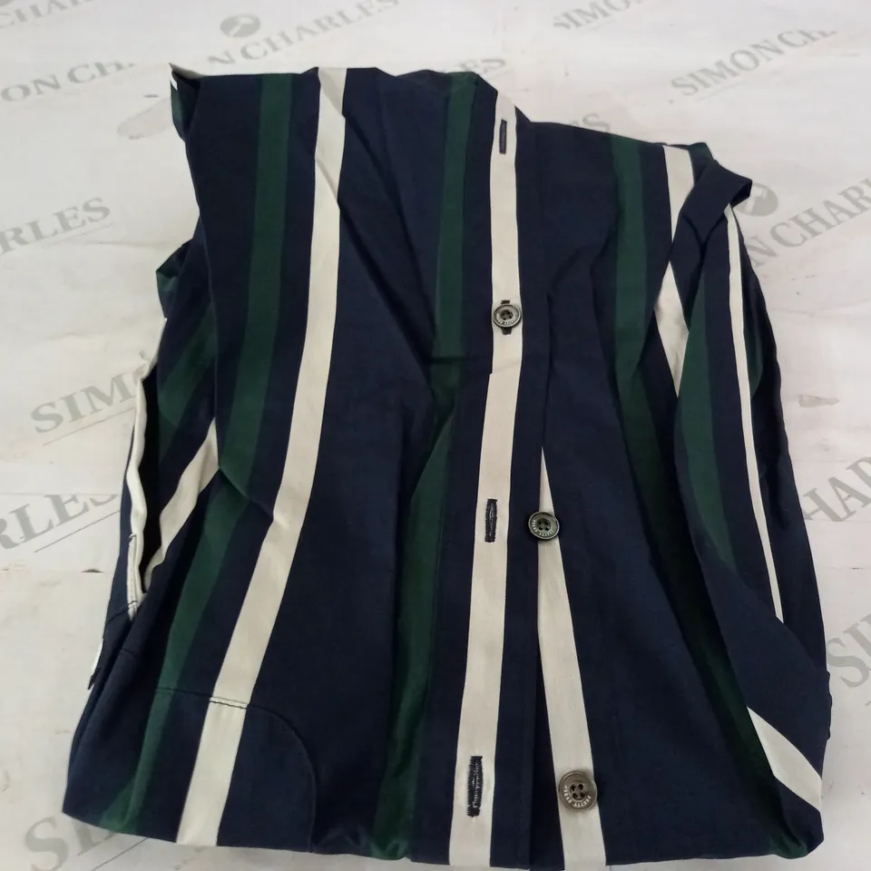 PRETTY GREEN CARTER STRIPE SHORT SLEEVE SHIRT IN NAVY/GREEN/WHITE - LARGE