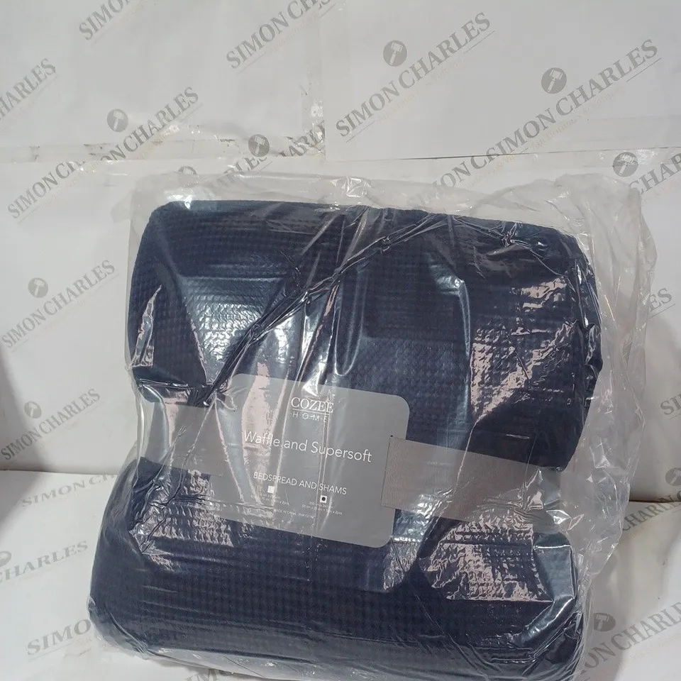 SUPERSOFT BY COZEE HOME WAFFLE KNIT FILLED BEDSPREAD NAVY 