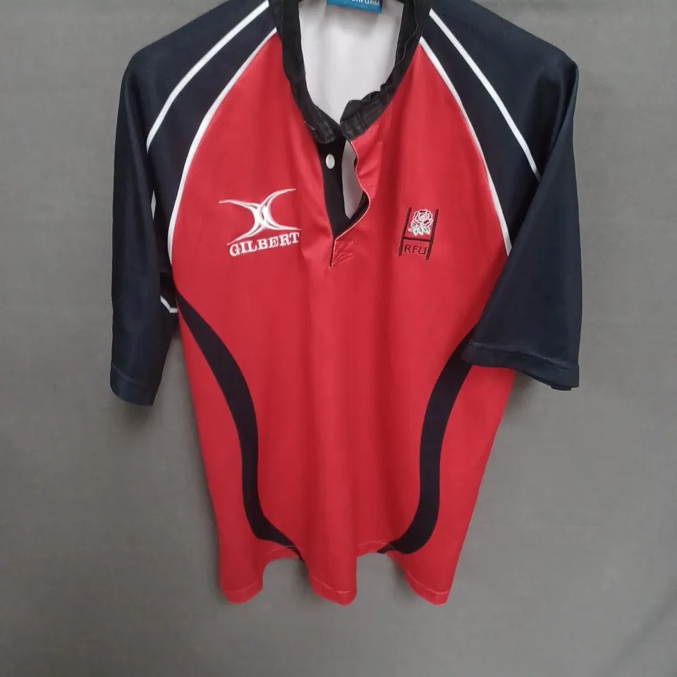GILBERT RFU RUGBY SHIRT – RED & BLACK, SHORT SLEEVES