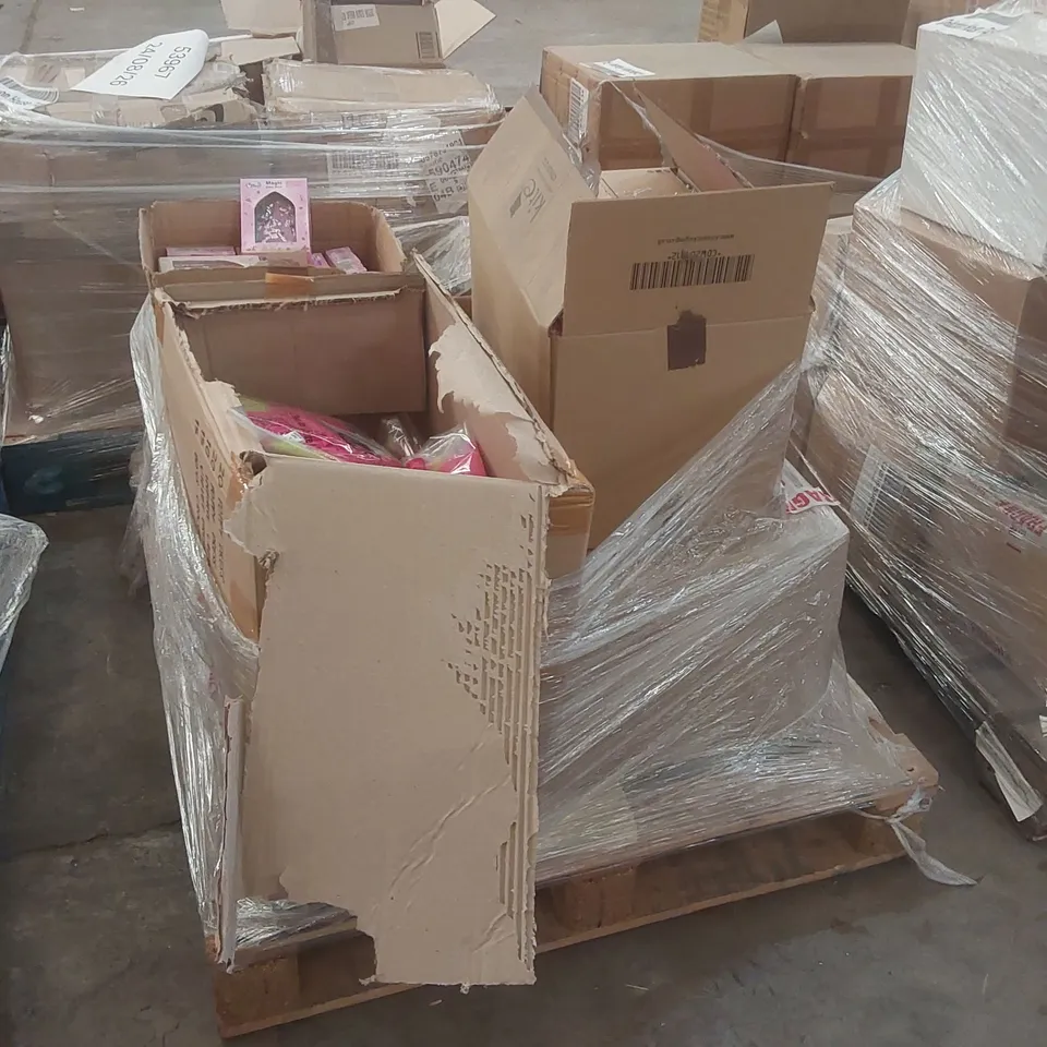 PALLET CONTAINING A LARGE QUANTITY OF ASSORTED ITEMS INCLUDING: CHILDREN'S FANCY DRESS COSTUMES, MAGIC FAIRY DOOR TOYS ECT