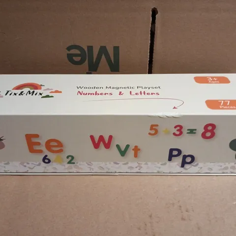 TIX & MIX WOODEN MAGNETIC LETTERS & NUMBERS PLAYSET – 77 PIECES, BOXED