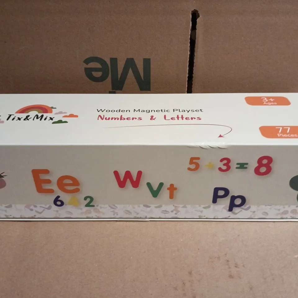 TIX & MIX WOODEN MAGNETIC LETTERS & NUMBERS PLAYSET – 77 PIECES, BOXED