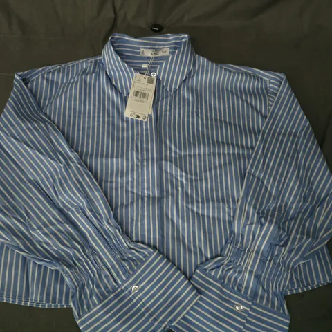MNG CROPPED FIT STRIPED SHIRT IN BLUE/WHITE SIZE UK 12