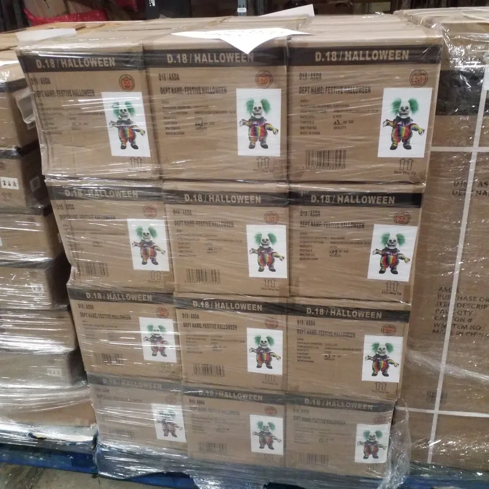 PALLET CONTAINING APPROXIMATELY 48 BOXES OF 6 BRAND NEW ANIMATED RAINBOW CREEPY CLOWNS