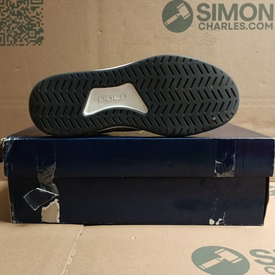 BOXED PAIR OF POLO RALPH LAUREN TRAINERS IN WHITE/BLUE SIZE UK 6