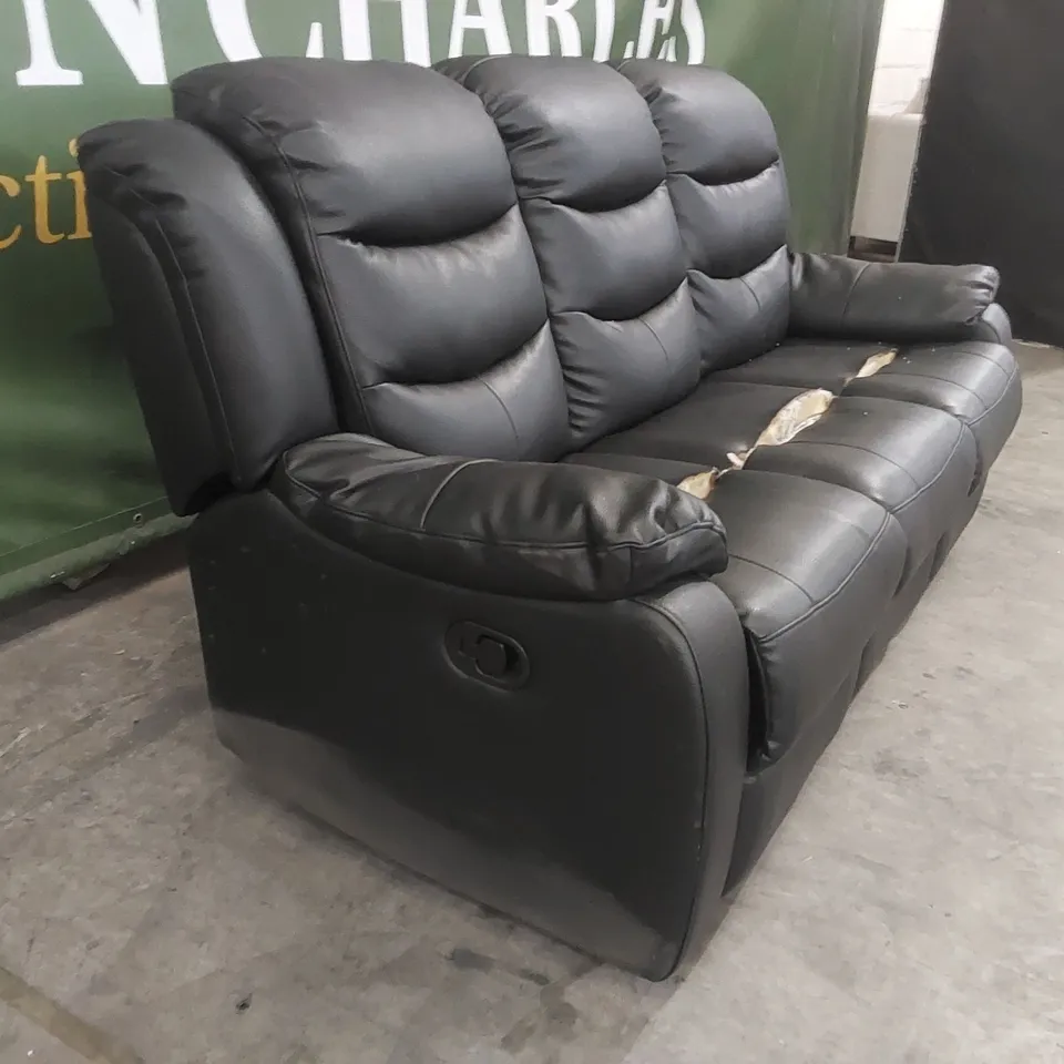 QUALITY DESIGNER FAUX LEATHER 3 SEATER RECLINER SOFA - DAMAGED