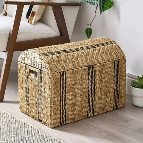 BOXED THE VERY COLLECTION MEDIUM STRIPED RATTAN STORAGE CHEST