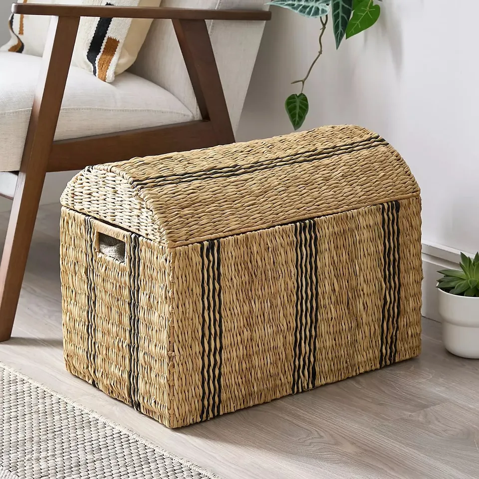BOXED THE VERY COLLECTION MEDIUM STRIPED RATTAN STORAGE CHEST