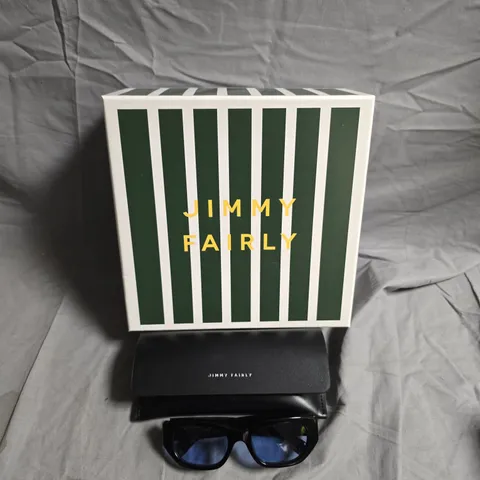 JIMMY FAIRLY SUNGLASSES – BLACK FRAME WITH BLUE LENSES (BOXED)