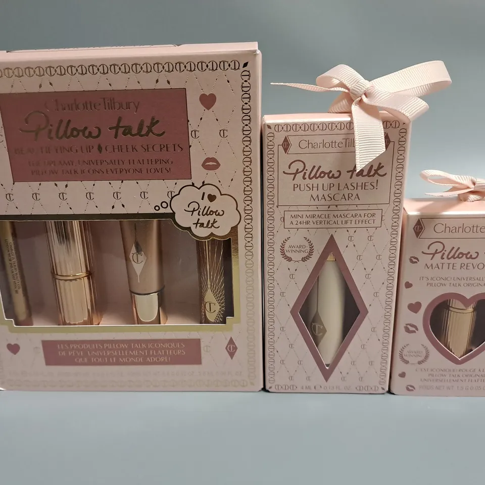 LOT OF 3 ASSORTED BOXED CHARLOTTE TILBURY PILLOW TALK BEAUTY ITEMS 