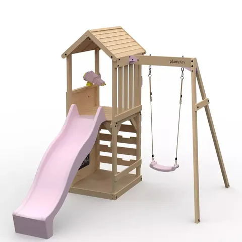 BOXED PLUM WOODEN LOOKOUT TOWER WITH SINGLE SWING - PASTEL PINK (6 PARTS)