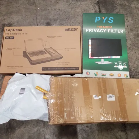 PALLET OF ASSORTED PRODUCTS INCLUDING LAPDESK, PRIVACY FILTER, ROPE STRING, BALLOON ARCH